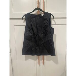 Cabi Black Faux Leather Sleeveless Zipper Top Women Size 4 casual date read